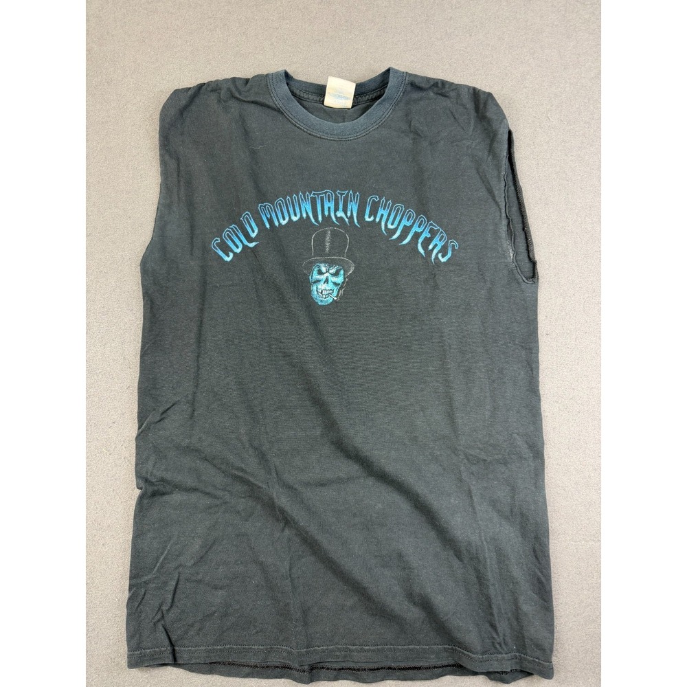 Gildan Mens Black Cold Mountain Choppers T-Shirt Sleeveless Skull Graphic M